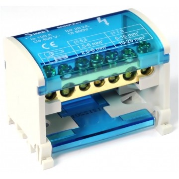 Blok rozdzielczy 2-modułowy na szynę TH35 2x (5x6mm2, 2x25mm2) 100A (500V AC) ShNK2x7 SIMET