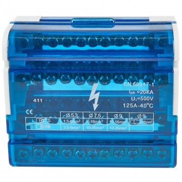 Blok rozdzielczy modułowy Listwa łączeniowa 4x11 125A na szynę DIN TH35 4x (2x 35mm2 + 2x 25mm2 + 5x 6mm2) VCX