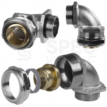 Dławik Dławnica metalowa M25x1,5 kątowa 90° do rur karbowanych Anaconda 25mm IP65 z pierścieniem poliamidowym ANAMET