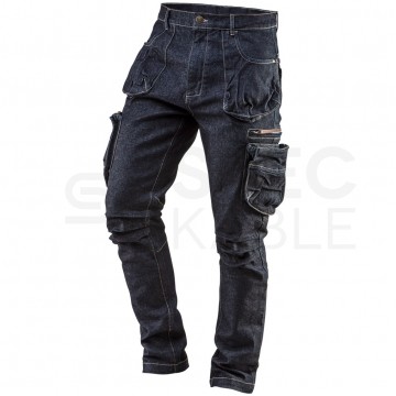 Długie spodnie monterskie, robocze 5-kieszeniowe DENIM jeansowe rozmiar L/52 + pasek NEO 81-229-L + 81-900