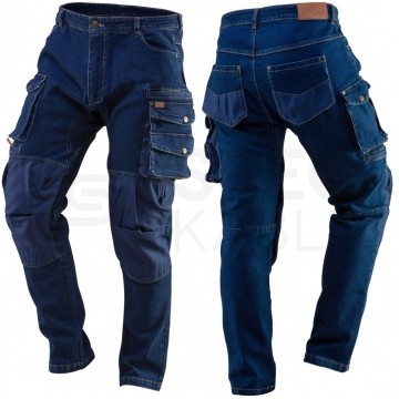 Długie spodnie monterskie, robocze wzmocnienia na kolanach DENIM jeansowe rozmiar XL/54 NEO 81-228-XL