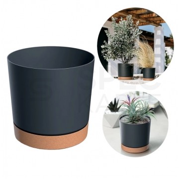 Doniczka Tubo PM, donica antracytowa z podstawką Naturo 8L śred. 239mm x 231mm Prosperplast
