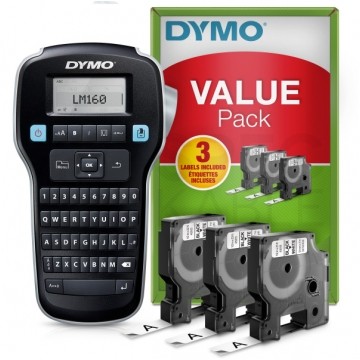 Drukarka etykiet DYMO LabelManager 160 dla biura, domu, instalatora (LM 160) [S0946320 / 2181011] + 3 oryginalne taśmy DYMO D1 12mm