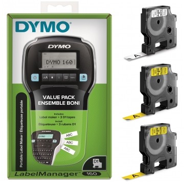 Drukarka etykiet DYMO LabelManager 160 dla biura, domu, instalatora (LM 160) [S0946320] + 3 taśmy DYMO D1 12mm