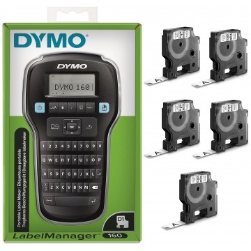 Drukarka etykiet DYMO LabelManager 160 dla biura, domu, instalatora (LM 160) [S0946320] + 5 taśm DYMO D1 9mm