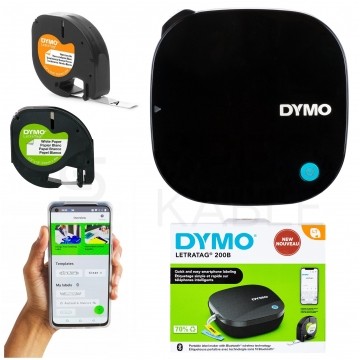Drukarka etykiet DYMO LetraTag 200B BLUETOOTH dla domu, dzieci, home Office (LT-200B) [2172855] + taśma papierowa 12mm + taśma naprasowywana 12mm