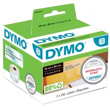 Etykiety adresowe DYMO LW 36x89mm transparentne plastikowe [99013 / S0722410] ORYGINALNE 1 rolka x 260szt.