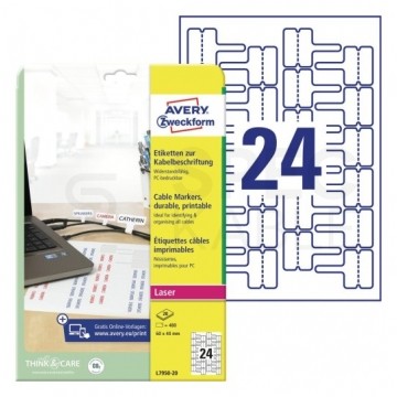 Etykiety do oznaczania kabli 60x40mm białe poliestrowe (480 etykiet na 20 arkuszach A4) AVERY Zweckform L7950-20