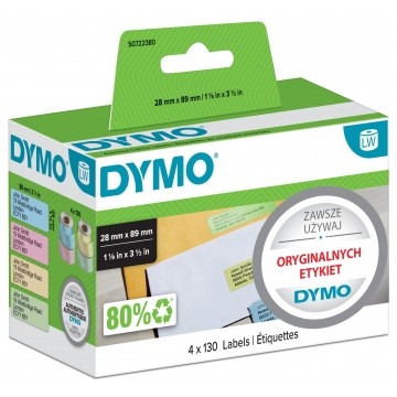 Etykiety kolorowe DYMO LW 28x89mm MIX (żółte + niebieskie + zielone + różowe) papierowe [99011 / S0722380] ORYGINALNE 4 rolki x 130szt.