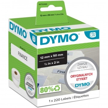 Etykiety na teczki DYMO LW 12x50mm białe papierowe [99017 / S0722460] ORYGINALNE 1 rolka x 220szt.