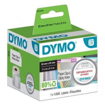 Etykiety uniwersalne DYMO LW 32x57mm białe papierowe [11354 / S0722540] ORYGINALNE 1 rolka x 1000szt.