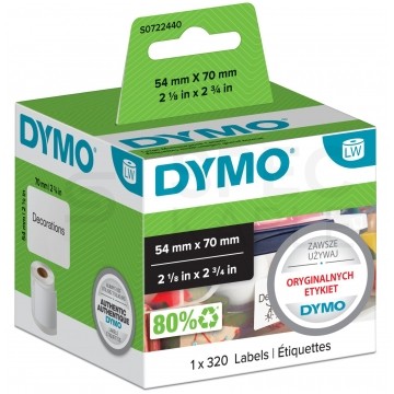 Etykiety uniwersalne DYMO LW 54x70mm białe papierowe [99015 / S0722440] ORYGINALNE 1 rolka x 320szt.