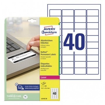 Etykiety zabezpieczające 45,7x25,4mm białe akrylowe No Peel (800 etykiet na 20 arkuszach A4) AVERY Zweckform L6145-20