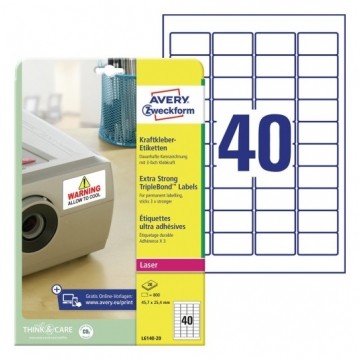 Etykiety zabezpieczające 45,7x25,4mm białe poliestrowe TripleBond (800 etykiet na 20 arkuszach A4) AVERY Zweckform L6140-20