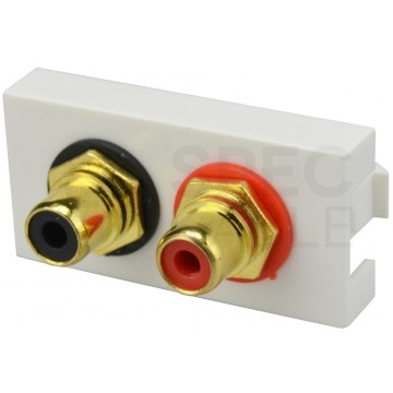 Gniazdo 2x RCA gold lutowane moduł 1M 22,5x45 biały Mediabox