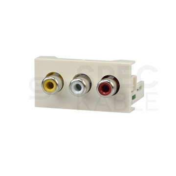 Gniazdo 3x RCA szybkozłącze moduł 1M 22,5x45 biały Mediabox