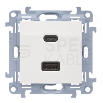 Gniazdo ładowania USB podwójne SIMON 10 białe USB A + USB C (Quick Charge 30W) Kontakt Simon CEC2CAQ.01/11