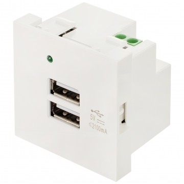 Gniazdo ładowarka 2x USB 5V DC / 2,1A moduł 2M 45x45 biały Mediabox