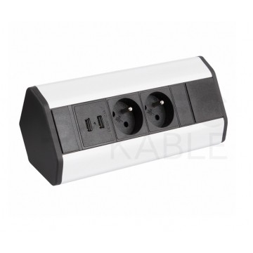 Gniazdo meblowe, blatowe 2x2P+Z 16A 230V + 2xUSB A 2,1A 5V przedłużacz narożny 1,8m aluminium CORNER BOX