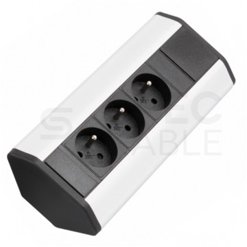 Gniazdo meblowe narożne CORNER BOX srebrno-czarne potrójne 3x [2P+Z] 16A z przewodem 1,8m