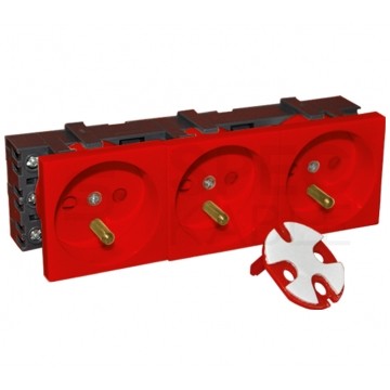 Gniazdo zasilające 3x 230V [2P+Z] 6M 45x135 z kluczem czerwone Mediabox Alantec