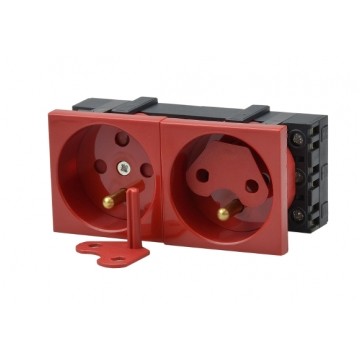 Gniazdo zasilające DATA 2x 230V [2P+Z] 4M 90x45 czerwone z blokadą Mediabox