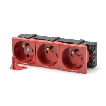 Gniazdo zasilające DATA 3x 230V [2P+Z] 6M 135x45 czerwone z blokadą Mediabox
