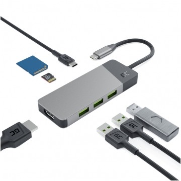 Green Cell Adapter 7w1 Hub USB 3.1 typ-C -> 1x USB-C Power Delivery, 3x USB-A, 1x HDMI 2.0, 1x SD UHS-I, 1x microSD