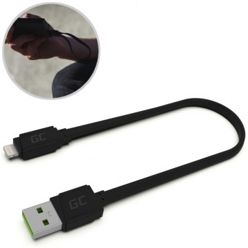 GREEN CELL Kabel USB 2.0 typ-A / Lightning 8-pin (wtyk / wtyk) Apple 2.4A płaski czarny 0,25m