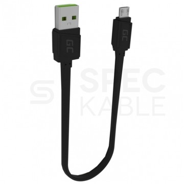 GREEN CELL Kabel USB 2.0 typ A / micro-B (wtyk / wtyk) Quick Charge 3.0 płaski czarny 0,25m