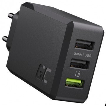 Green Cell Ładowarka sieciowa 3x USB A [1x Ultra Charge 18W (12V / 1,5A) + 2x Smart Charge 12W (5V / 2,4A)] 30W czarna