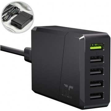 Green Cell Ładowarka sieciowa 5x USB A [1x Ultra Charge 18W (12V / 1,5A) + 4x Smart Charge 12W (5V / 2,4A)] 52W czarna
