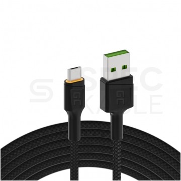 GREEN CELL RAY LED z żółtym podświetleniem Kabel USB 2.0 typ-A / micro-B (wtyk / wtyk) Quick Charge 3.0 czarny 1,2m