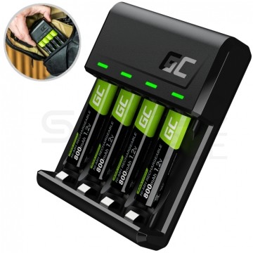 Green Cell Zestaw Ładowarka akumulatorów 4x Ni-MH (R03 AAA / R6 AA) VitalCharger + 4 akumulatorki Ni-MH [R03 AAA] 800mAh