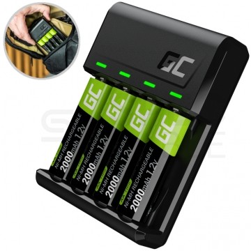 Green Cell Zestaw Ładowarka akumulatorów 4x Ni-MH (R03 AAA / R6 AA) VitalCharger + 4 akumulatorki Ni-MH [R6 AA] 2000mAh