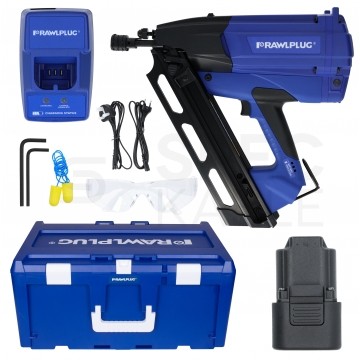 Gwoździarka gazowa akumulatorowa 7,2V do drewna z ładowarką i akumulatorem w walizce Rawlcase RAWLPLUG R-WW90II-XL1