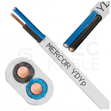 Kabel instalacyjny płaski YDYp 2x1,5mm2 biały 450/750V drut Mercor