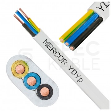 Kabel instalacyjny płaski YDYp 3x2,5mm2 biały 450/750V drut Mercor