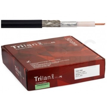 Kabel koncentryczny 50ohm Tri-Lan 240 Dual-Shield 1,4/3,8/6,1mm Cu (oplot CuSn 80%) antenowy zewnętrzny suchy czarny TRILAN
