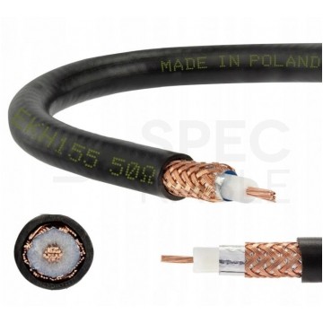Kabel koncentryczny 50ohm YWLXpek H155 1,08/3,9/5,4mm Cu (oplot Cu 80%) czarny antenowy wewnętrzny Elektrokabel