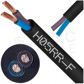 Kabel przemysłowy gumowy OW / H05RR-F 2x0,75mm2 czarny 300/500V zewnętrzny linka Elektrokabel