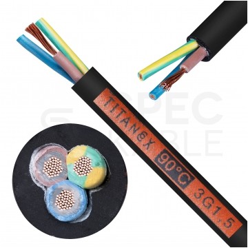 Kabel przemysłowy gumowy TITANEX OnPD / H07RN-F 3x1,5mm2 czarny 450/750V zewnętrzny olejoodporny linka Nexans