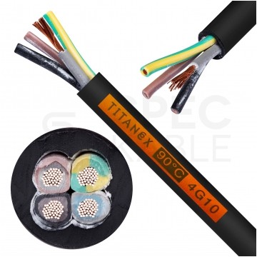 Kabel przemysłowy gumowy TITANEX OnPD / H07RN-F 4x10mm2 czarny 450/750V zewnętrzny olejoodporny linka Helukabel Nexans