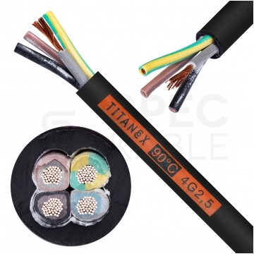 Kabel przemysłowy gumowy TITANEX OnPD / H07RN-F 4x2,5mm2 czarny 450/750V zewnętrzny olejoodporny linka Nexans