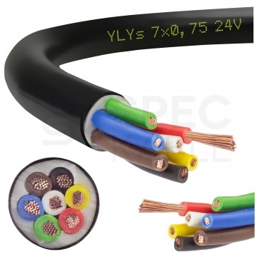 Kabel samochodowy YLYs 7x0,75mm2 czarny 24V zewnętrzny przyczepowy linka Elektrokabel