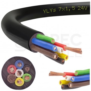 Kabel samochodowy YLYs 7x1,5mm2 czarny 24V zewnętrzny przyczepowy linka Elektrokabel