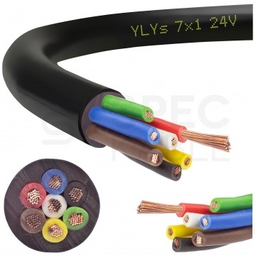 Kabel samochodowy YLYs 7x1mm2 czarny 24V zewnętrzny przyczepowy linka Elektrokabel