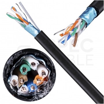 Kabel sieciowy F/UTP kat.5e skrętka 4x2x0,51mm zewnętrzny suchy PE czarny Alantec