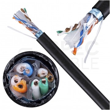 Kabel sieciowy F/UTP kat.6 skrętka 4x2x0,57mm zewnętrzny suchy PE czarny Alantec