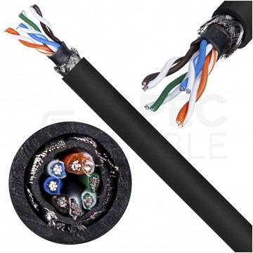 Kabel sieciowy S/UTP kat.5e skrętka 4x2x0,48mm zewnętrzny suchy PVC czarny linka BiTsound Bitner